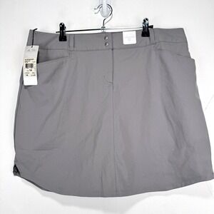 Adidas 3 Stripes Golf Skort Skirt Women Size 14 Gray White Wicking Pocket Tech